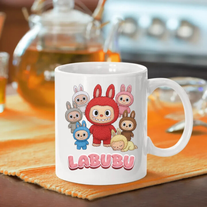Panenky Bubu – skupina postav – dárek pro fanoušky Labubu - hrnek s potiskem