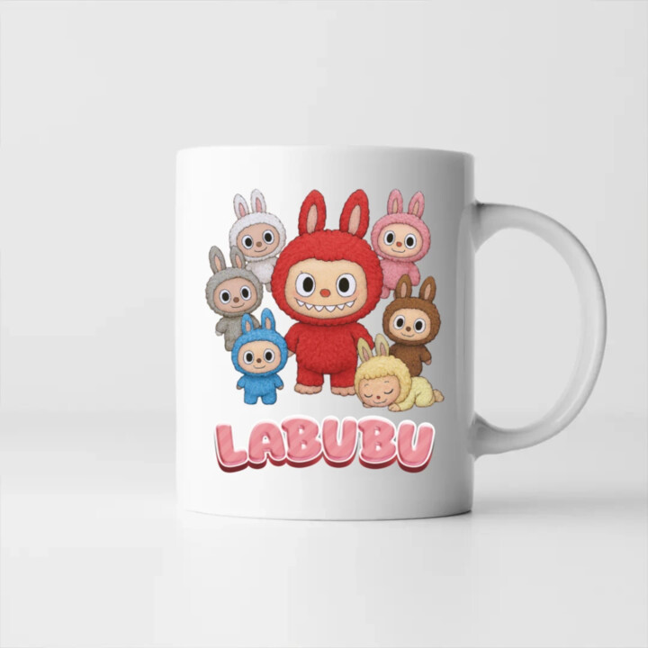 Panenky Bubu – skupina postav – dárek pro fanoušky Labubu - hrnek s potiskem