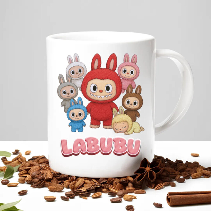 Panenky Bubu – skupina postav – dárek pro fanoušky Labubu - hrnek s potiskem