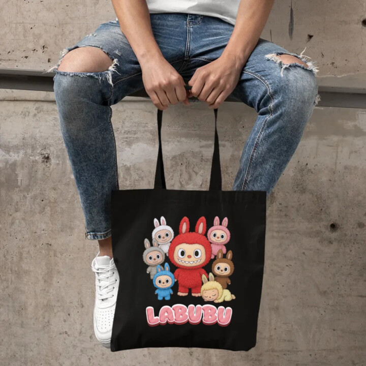 Panenky Bubu – skupina postav – dárek pro fanoušky Labubu - taška s potiskem