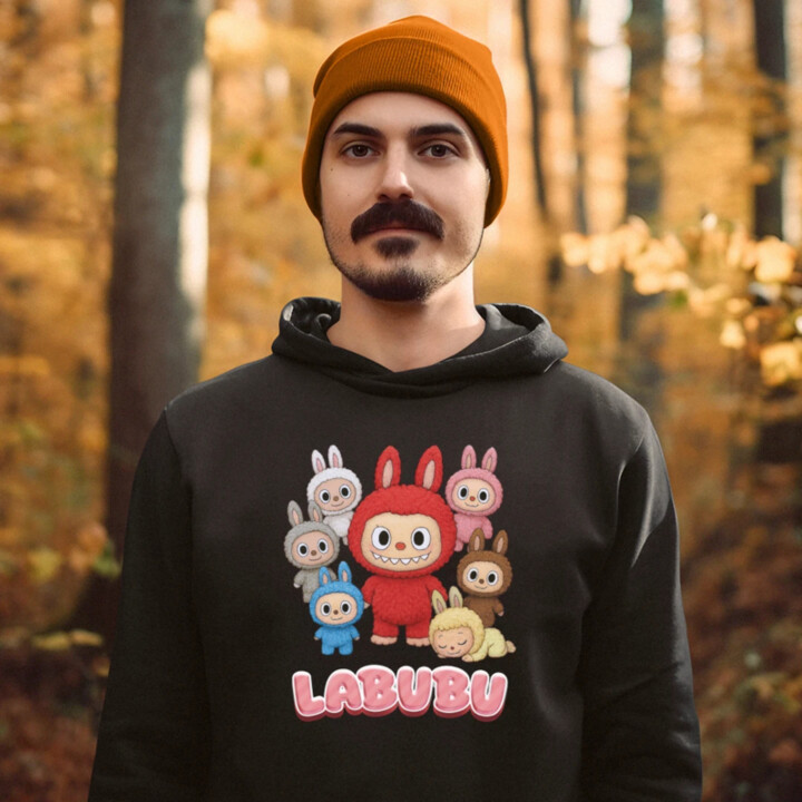 Panenky Bubu – skupina postav – dárek pro fanoušky Labubu - pánská mikina s potiskem