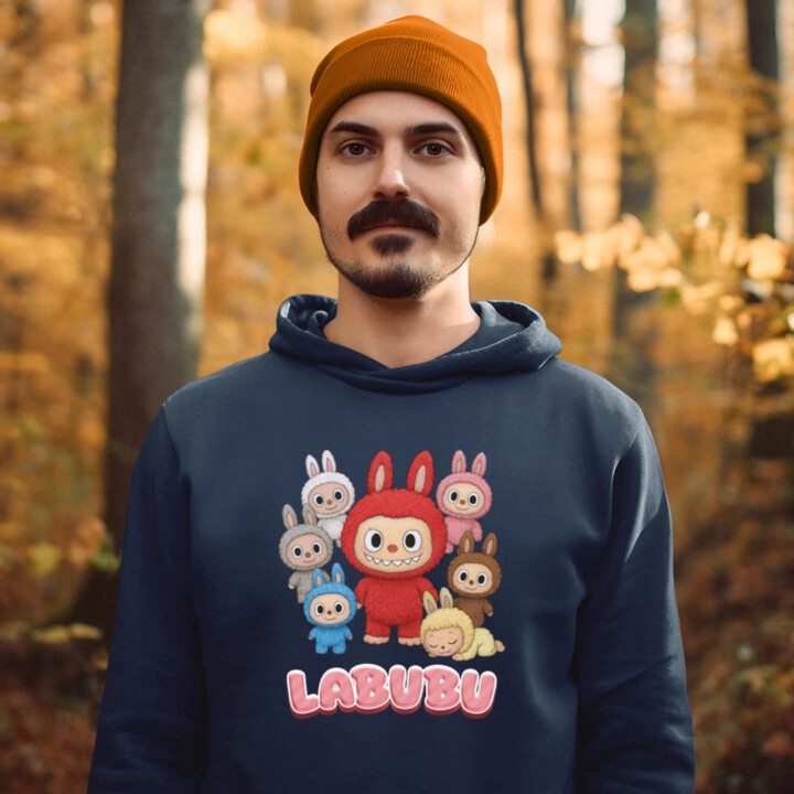 Panenky Bubu – skupina postav – dárek pro fanoušky Labubu - pánská mikina s potiskem