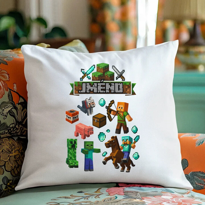 Polštář se jménem pro fanoušky hry Minecraft - polštář s potiskem - personalizovaný produkt