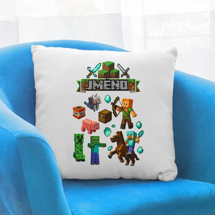 Polštář se jménem pro fanoušky hry Minecraft - polštář s potiskem - personalizovaný produkt