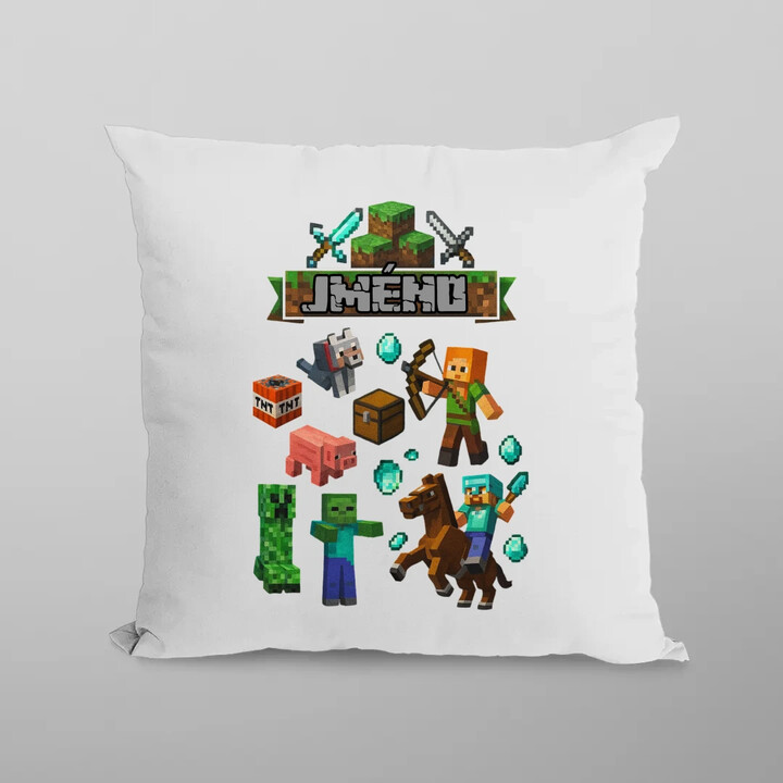 Polštář se jménem pro fanoušky hry Minecraft - polštář s potiskem - personalizovaný produkt