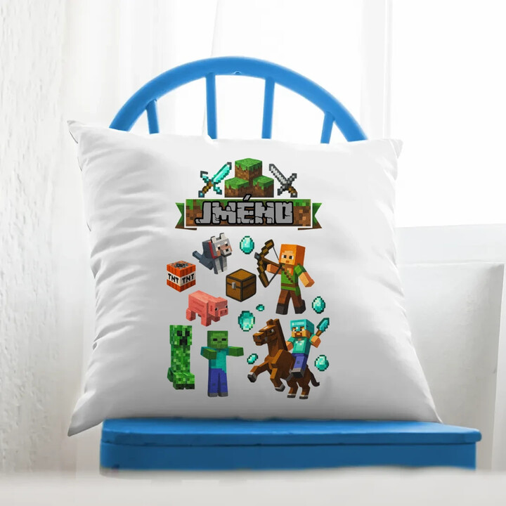 Polštář se jménem pro fanoušky hry Minecraft - polštář s potiskem - personalizovaný produkt