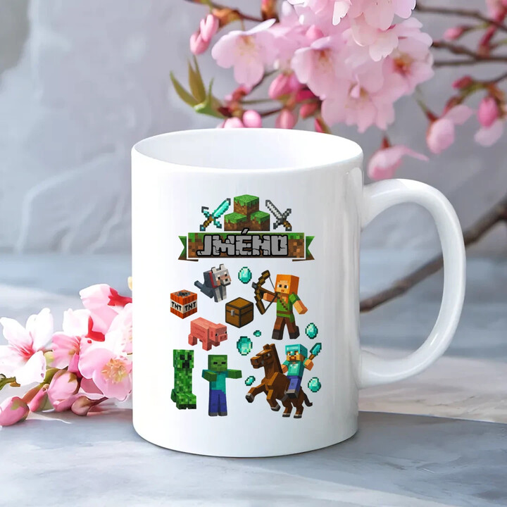 Hrnek se jménem pro fanoušky hry Minecraft - hrnek s potiskem - personalizovaný produkt