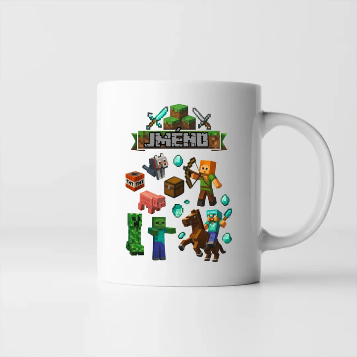 Hrnek se jménem pro fanoušky hry Minecraft - hrnek s potiskem - personalizovaný produkt