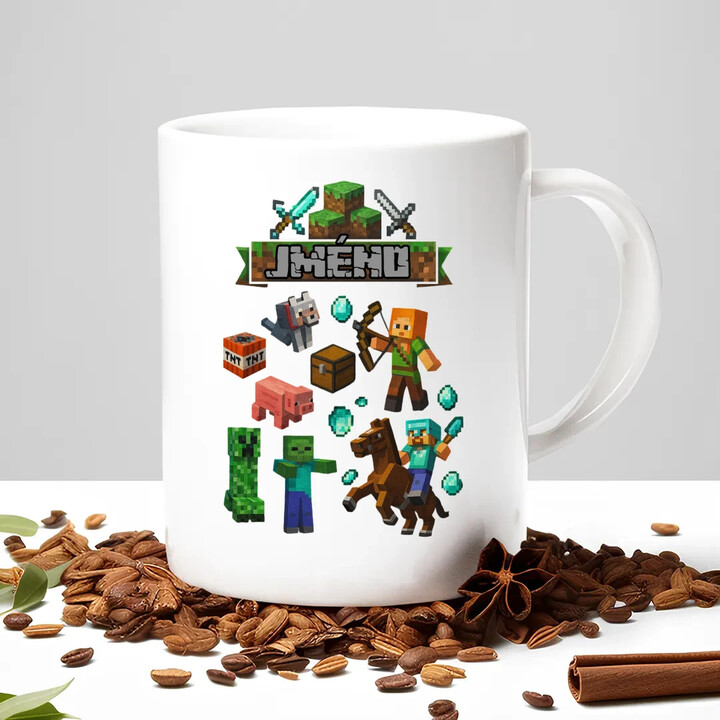 Hrnek se jménem pro fanoušky hry Minecraft - hrnek s potiskem - personalizovaný produkt