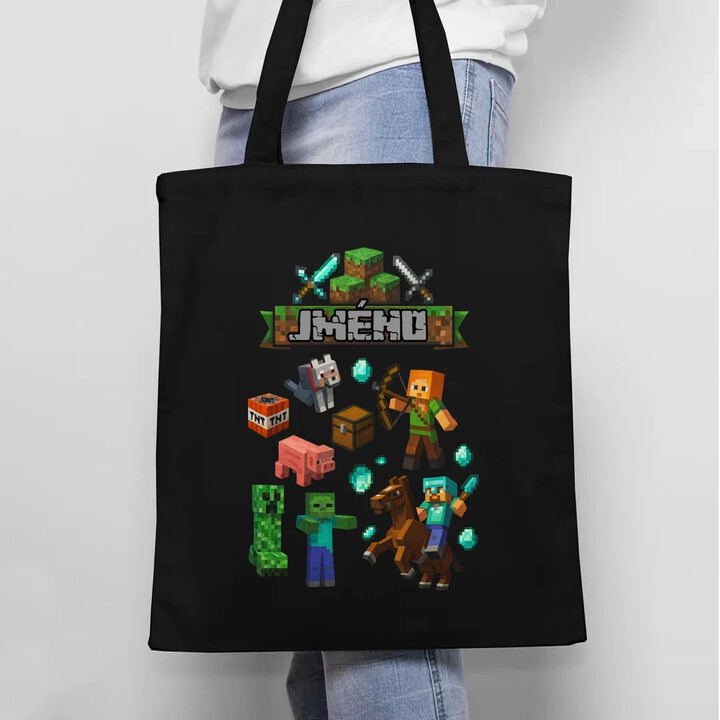 Taška se jménem pro fanoušky hry Minecraft - taška s potiskem - personalizovaný produkt