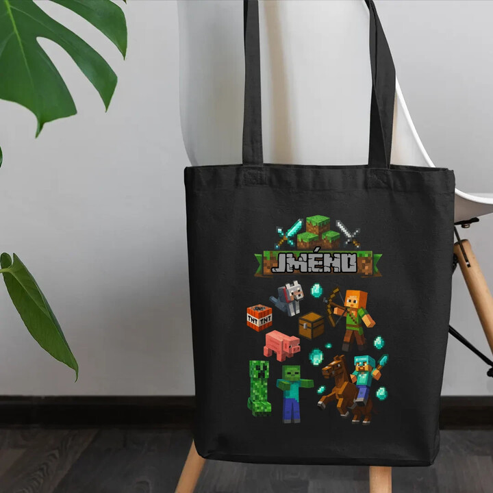 Taška se jménem pro fanoušky hry Minecraft - taška s potiskem - personalizovaný produkt