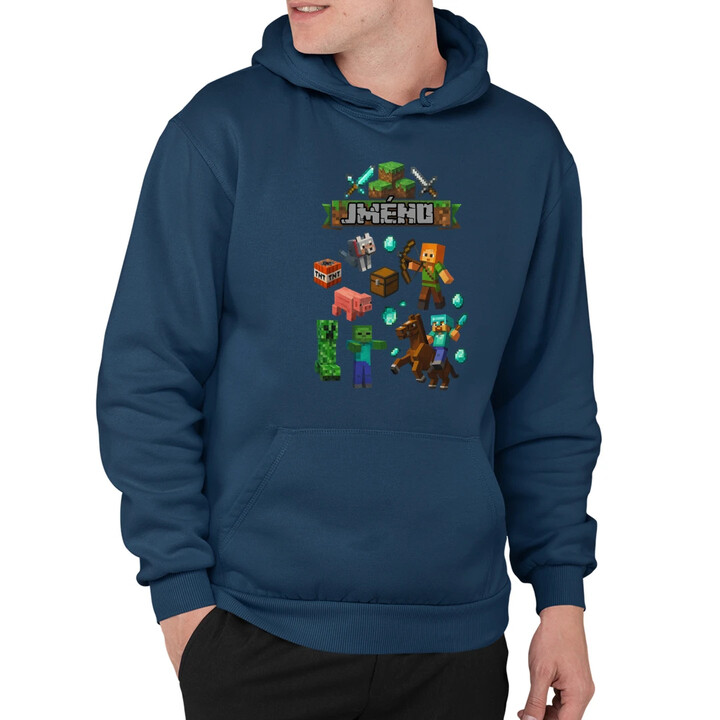 Mikina se jménem pro fanoušky hry Minecraft - pánská mikina s potiskem - personalizovaný produkt