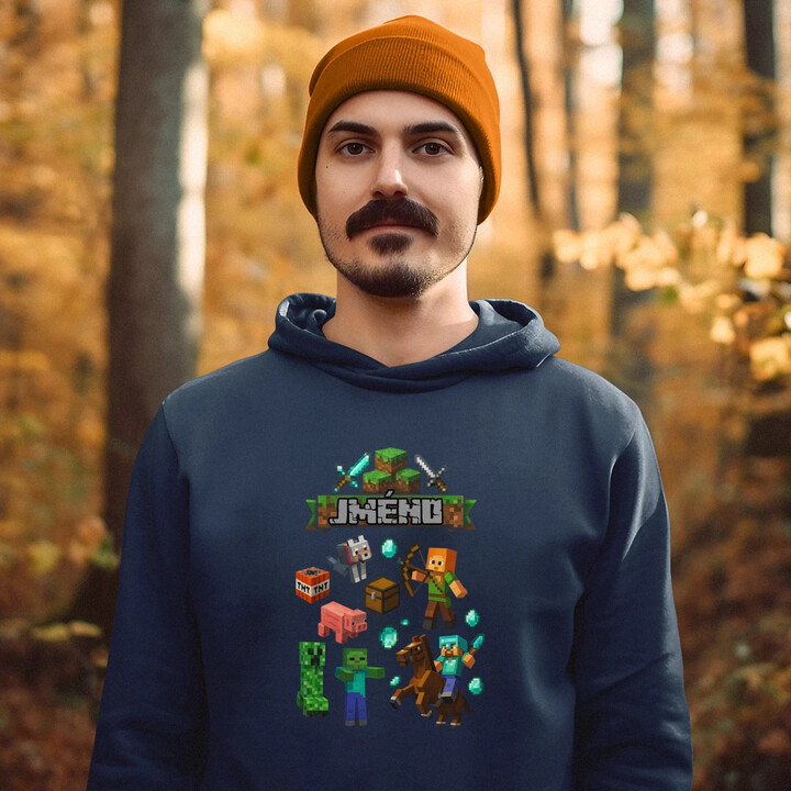 Mikina se jménem pro fanoušky hry Minecraft - pánská mikina s potiskem - personalizovaný produkt