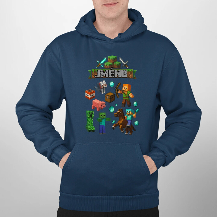 Mikina se jménem pro fanoušky hry Minecraft - pánská mikina s potiskem - personalizovaný produkt
