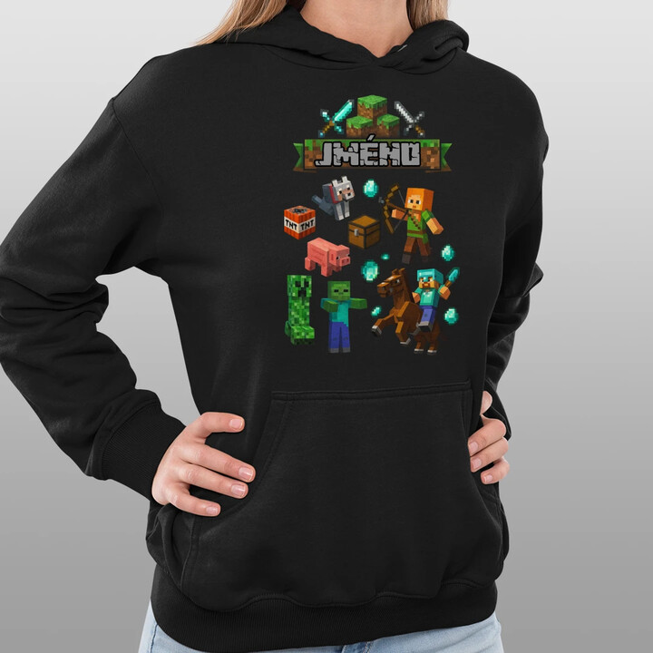 Mikina se jménem pro fanoušky hry Minecraft - dámská mikina s potiskem - personalizovaný produkt