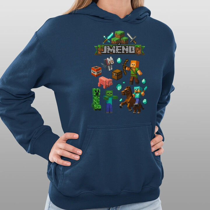 Mikina se jménem pro fanoušky hry Minecraft - dámská mikina s potiskem - personalizovaný produkt