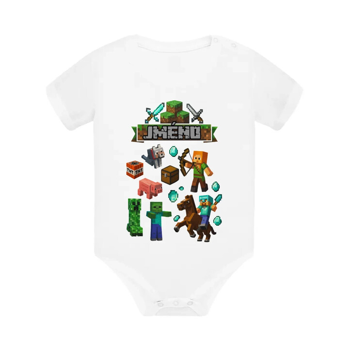 Body se jménem pro fanoušky hry Minecraft - dětské body s potiskem - personalizovaný produkt
