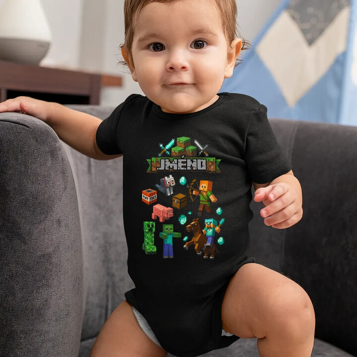 Body se jménem pro fanoušky hry Minecraft - dětské body s potiskem - personalizovaný produkt