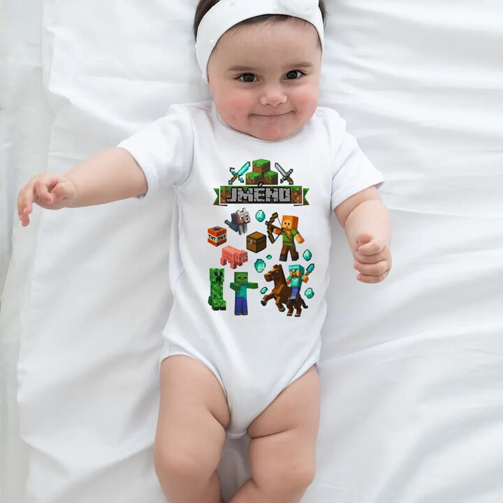 Body se jménem pro fanoušky hry Minecraft - dětské body s potiskem - personalizovaný produkt