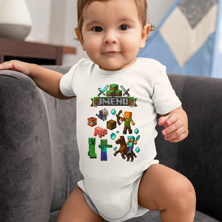 Body se jménem pro fanoušky hry Minecraft - dětské body s potiskem - personalizovaný produkt