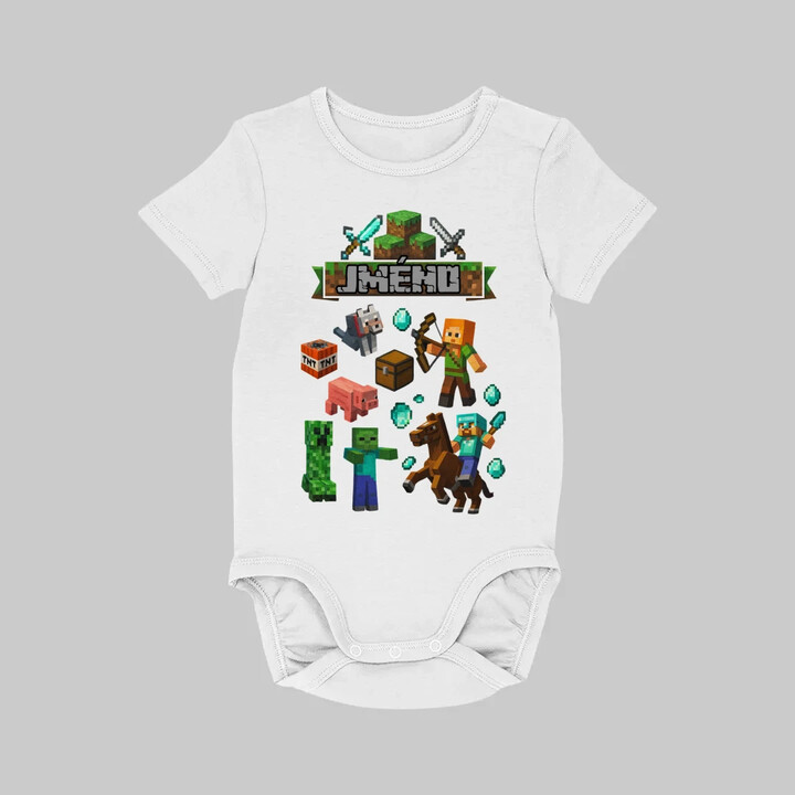 Body se jménem pro fanoušky hry Minecraft - dětské body s potiskem - personalizovaný produkt
