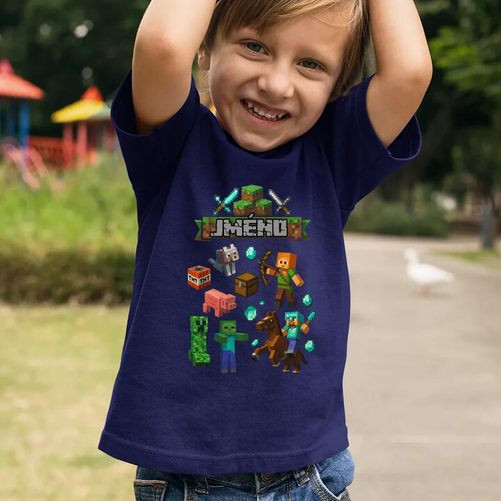 Tričko se jménem pro fanoušky hry Minecraft - dětské tričko s potiskem - personalizovaný produkt