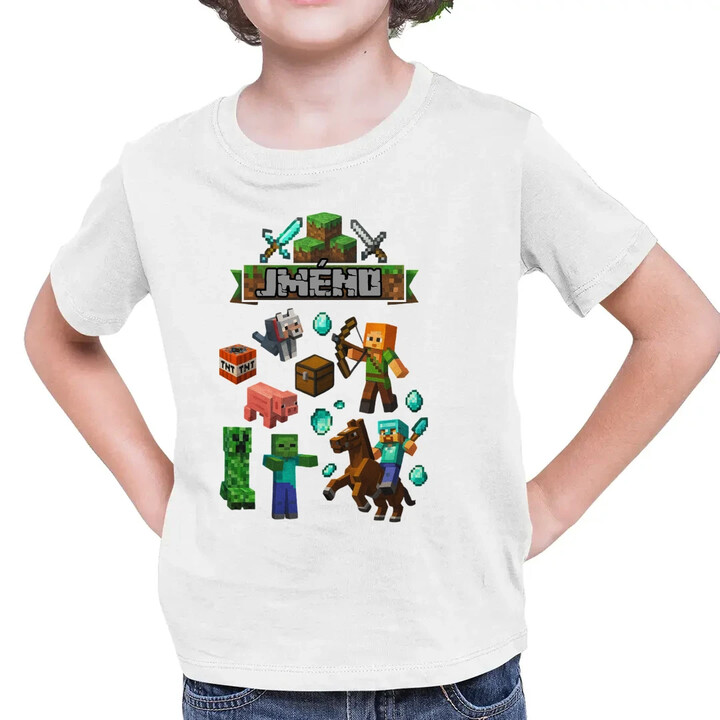Tričko se jménem pro fanoušky hry Minecraft - dětské tričko s potiskem - personalizovaný produkt