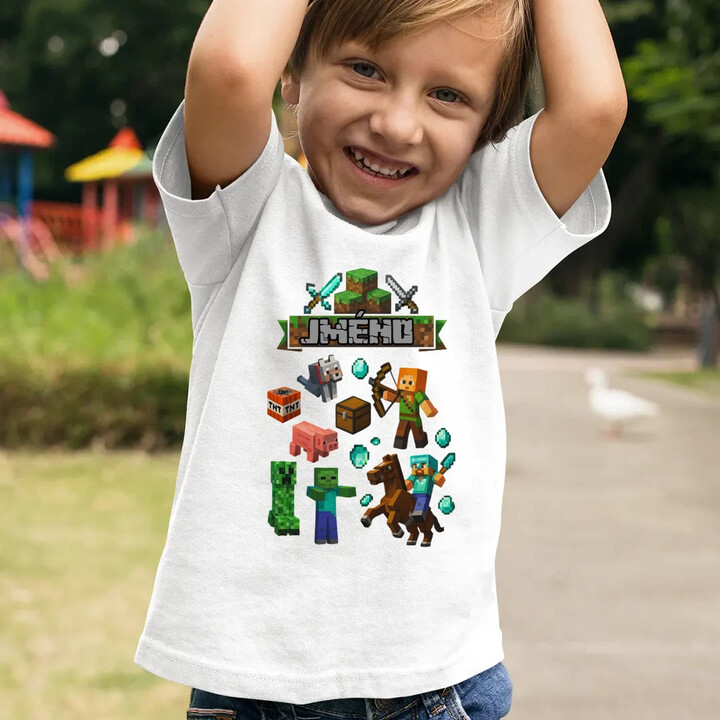 Tričko se jménem pro fanoušky hry Minecraft - dětské tričko s potiskem - personalizovaný produkt