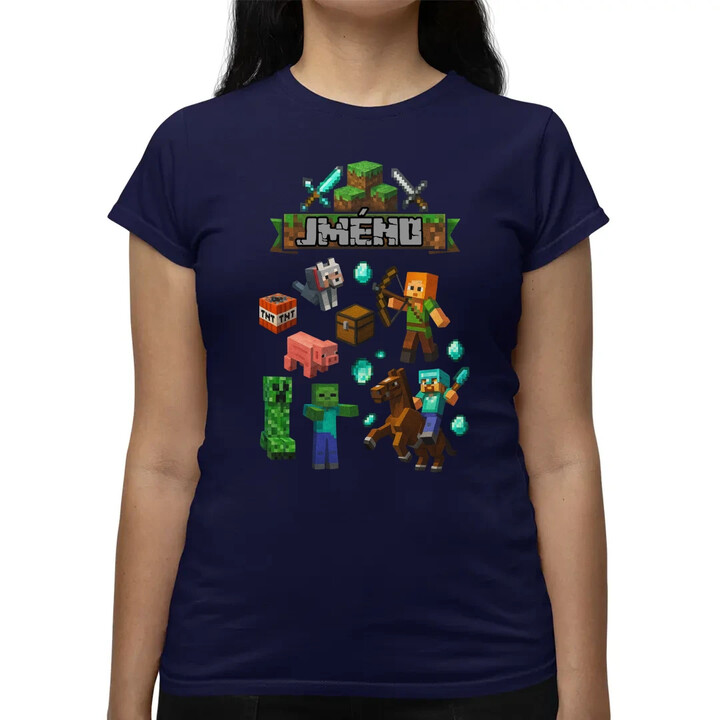 Tričko se jménem pro fanoušky hry Minecraft  - dámské tričko s potiskem - personalizovaný produkt