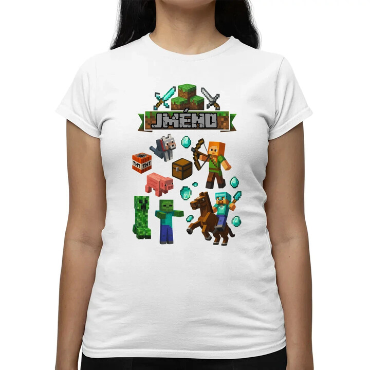 Tričko se jménem pro fanoušky hry Minecraft  - dámské tričko s potiskem - personalizovaný produkt