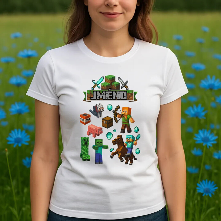 Tričko se jménem pro fanoušky hry Minecraft  - dámské tričko s potiskem - personalizovaný produkt