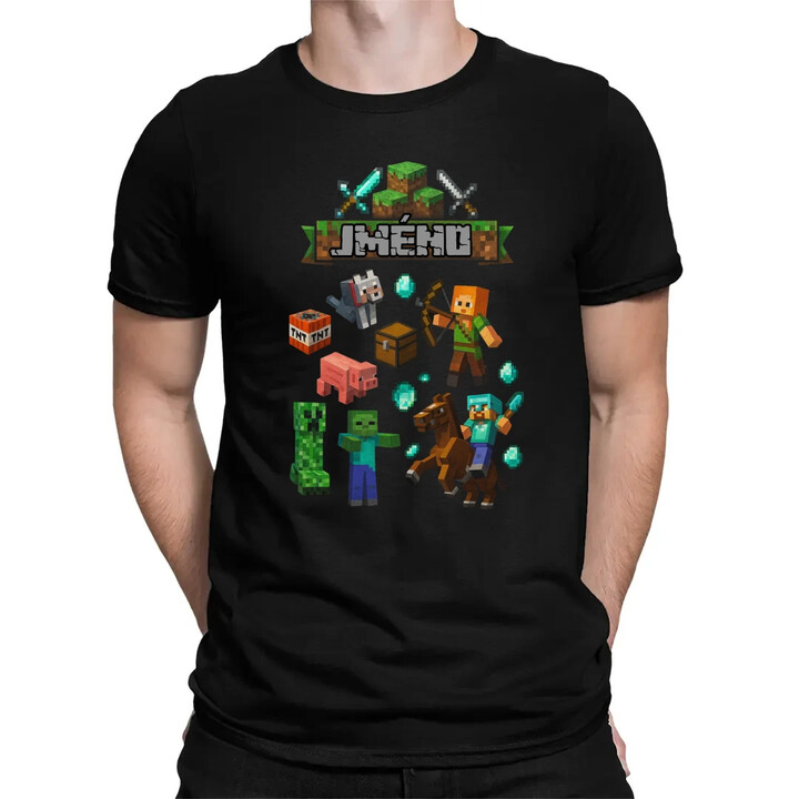 Tričko se jménem pro fanoušky hry Minecraft - pánské tričko s potiskem - personalizovaný produkt