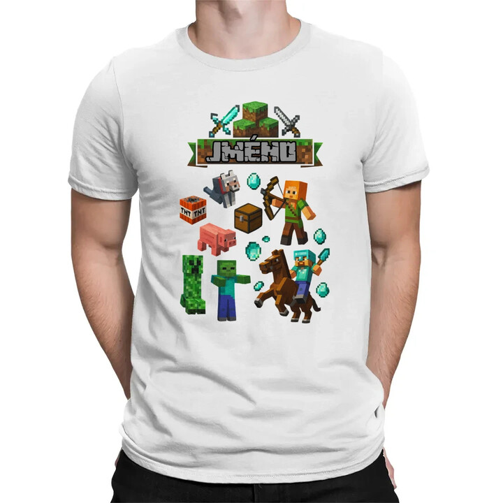 Tričko se jménem pro fanoušky hry Minecraft - pánské tričko s potiskem - personalizovaný produkt