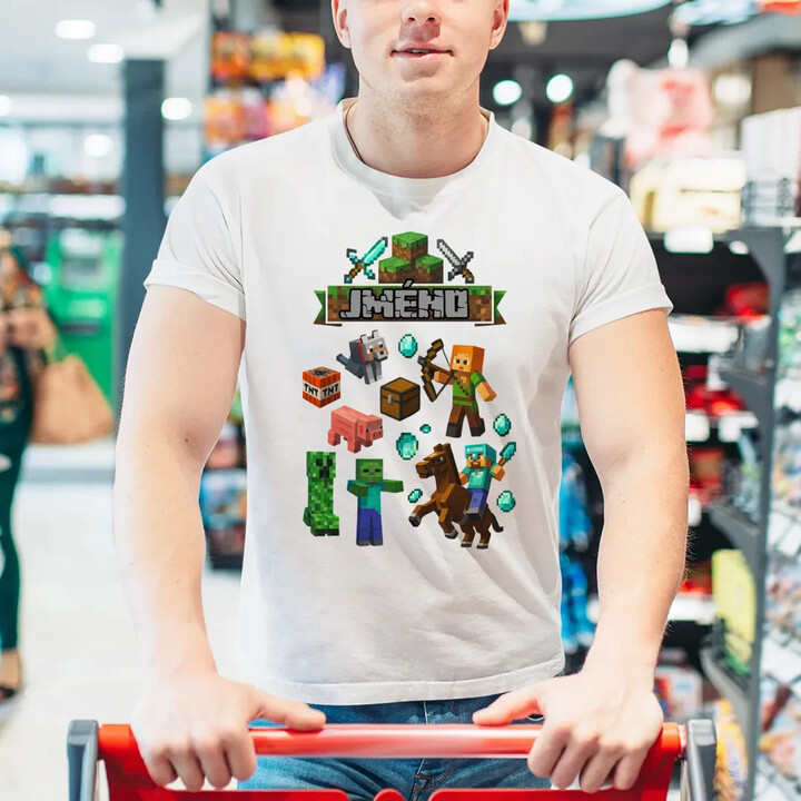 Tričko se jménem pro fanoušky hry Minecraft - pánské tričko s potiskem - personalizovaný produkt