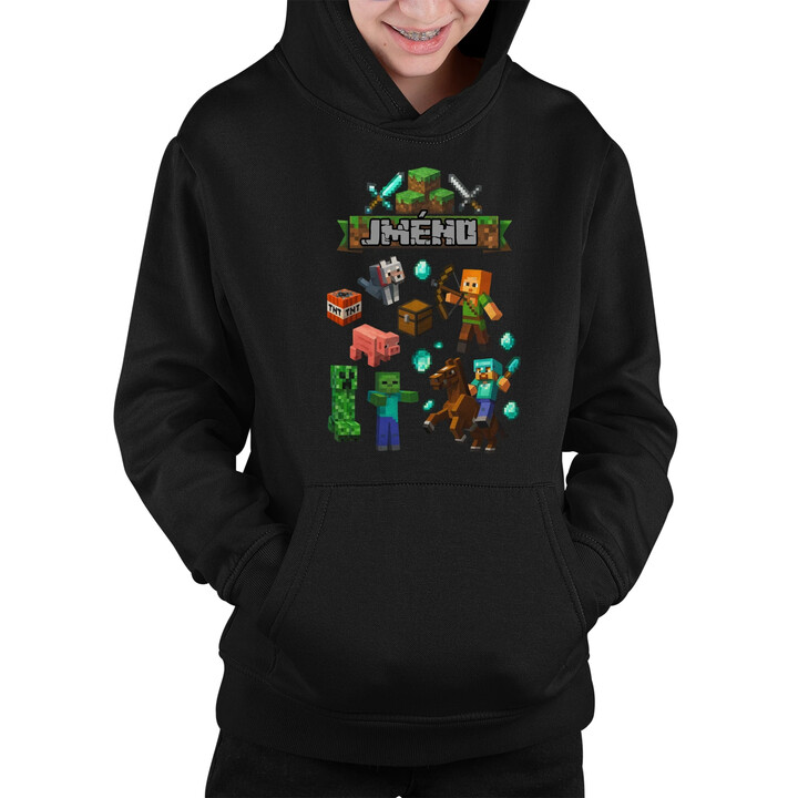 Mikina se jménem pro fanoušky hry Minecraft - dětská mikina s kapucí - personalizovaný produkt