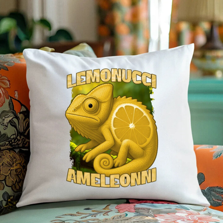Lemonucci Ameleonni - Italian Brainrot - chameleon citron - polštář s potiskem
