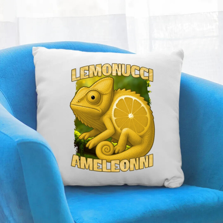 Lemonucci Ameleonni - Italian Brainrot - chameleon citron - polštář s potiskem