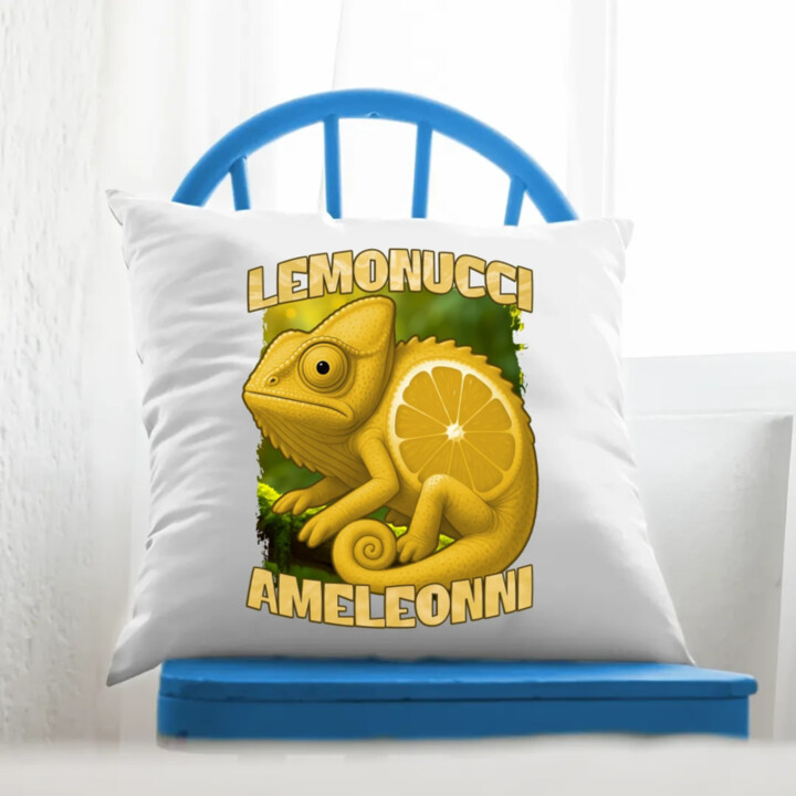 Lemonucci Ameleonni - Italian Brainrot - chameleon citron - polštář s potiskem