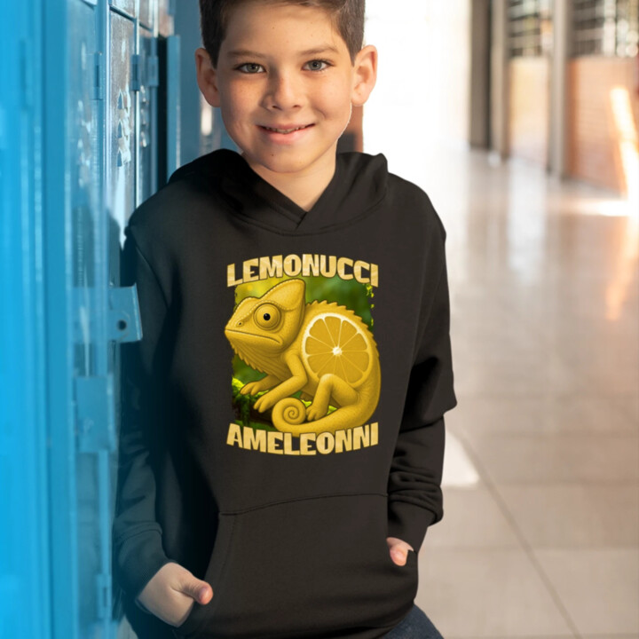 Lemonucci Ameleonni - Italian Brainrot - chameleon citron - dětská mikina s kapucí
