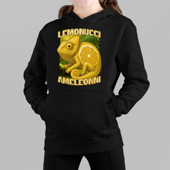 Lemonucci Ameleonni - Italian Brainrot - chameleon citron - dětská mikina s kapucí