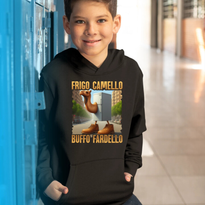 Frigo Camello Buffo Fardello - Italian Brainrot - velbloud lednička - dětská mikina s kapucí