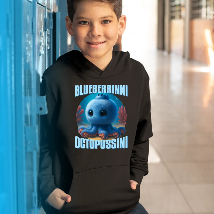 Blueberrinni Octopussini - Italian Brainrot - chobotnice borůvka - dětská mikina s kapucí