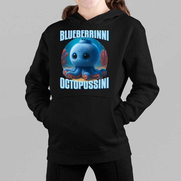 Blueberrinni Octopussini - Italian Brainrot - chobotnice borůvka - dětská mikina s kapucí
