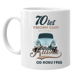 70 let - Všechny části originál - Klasik od roku 1955 - hrnek s potiskem