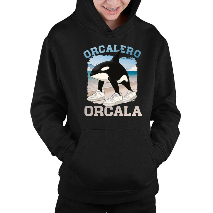 Orcalero Orcala - kosatka v botách - Italian Brainrot - dětská mikina s kapucí