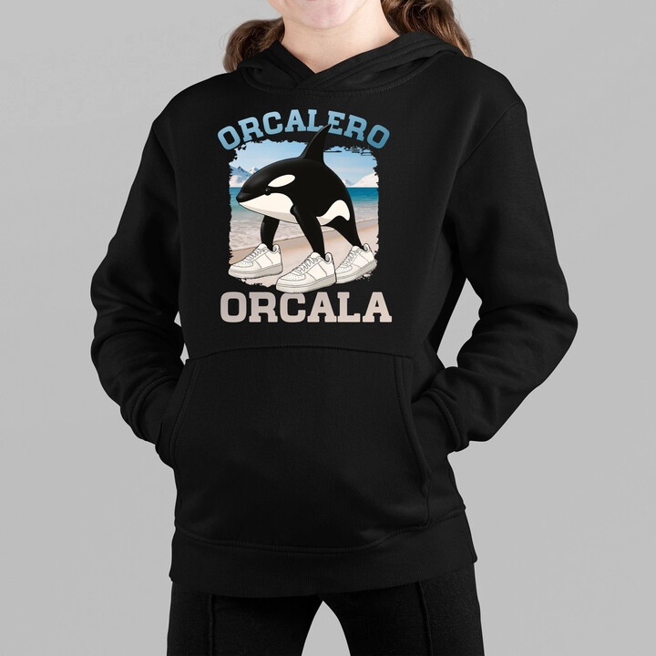 Orcalero Orcala - kosatka v botách - Italian Brainrot - dětská mikina s kapucí