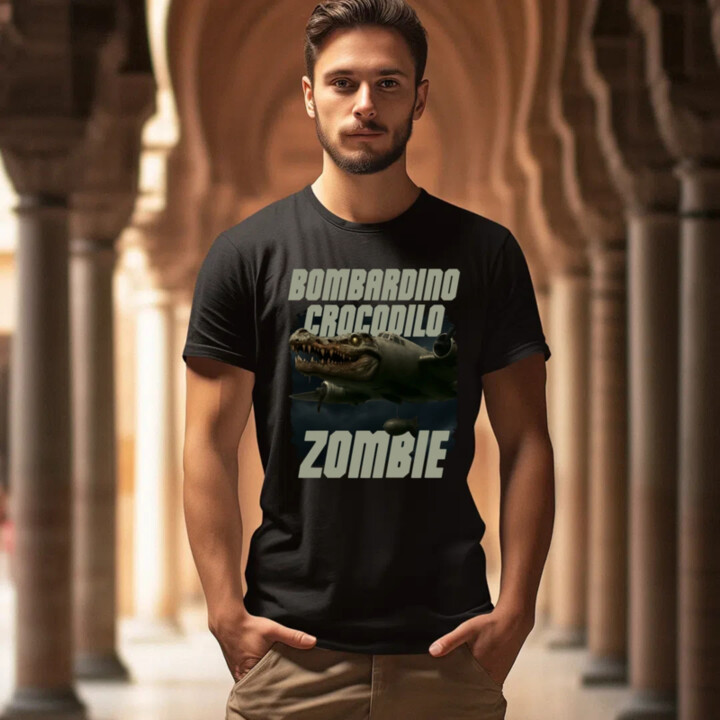 Bombardino Crocodilo zombie - krokodýl bombardér - Italian Brainrot - pánské tričko s potiskem
