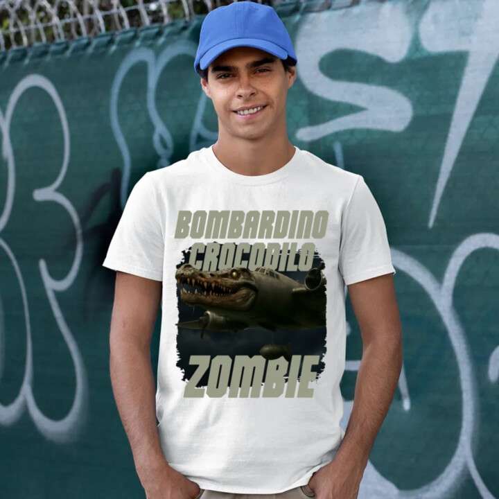Bombardino Crocodilo zombie - krokodýl bombardér - Italian Brainrot - pánské tričko s potiskem