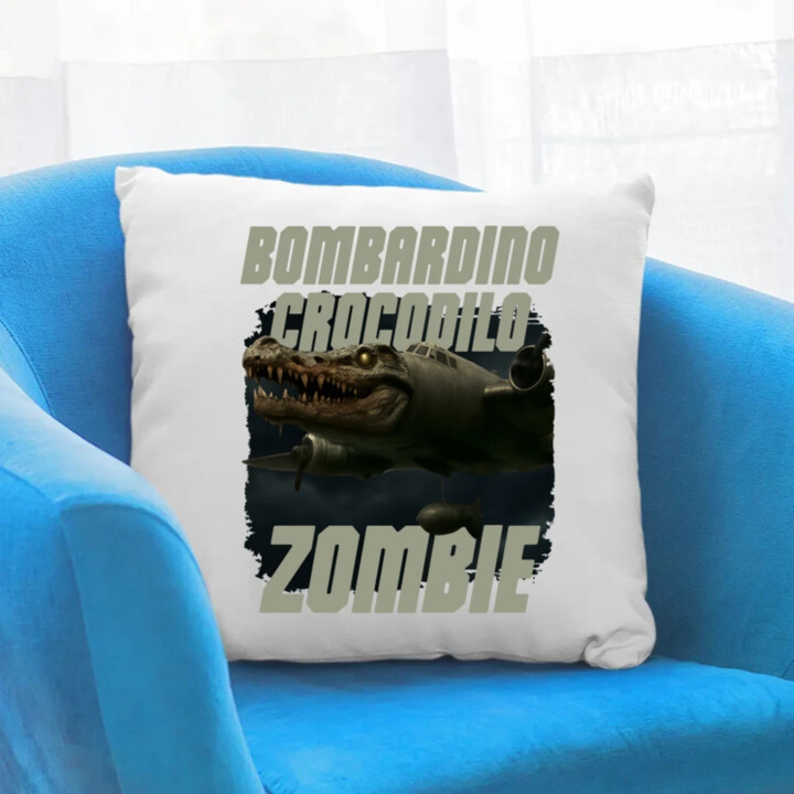 Bombardino Crocodilo zombie - krokodýl bombardér - Italian Brainrot - polštář s potiskem