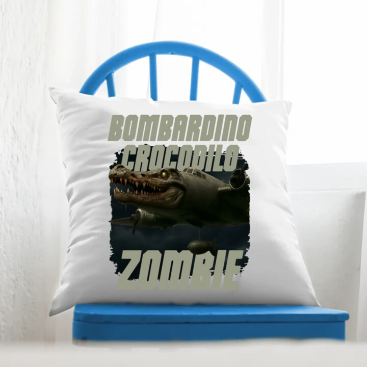 Bombardino Crocodilo zombie - krokodýl bombardér - Italian Brainrot - polštář s potiskem